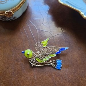 Vintage Enamel Bird Pin